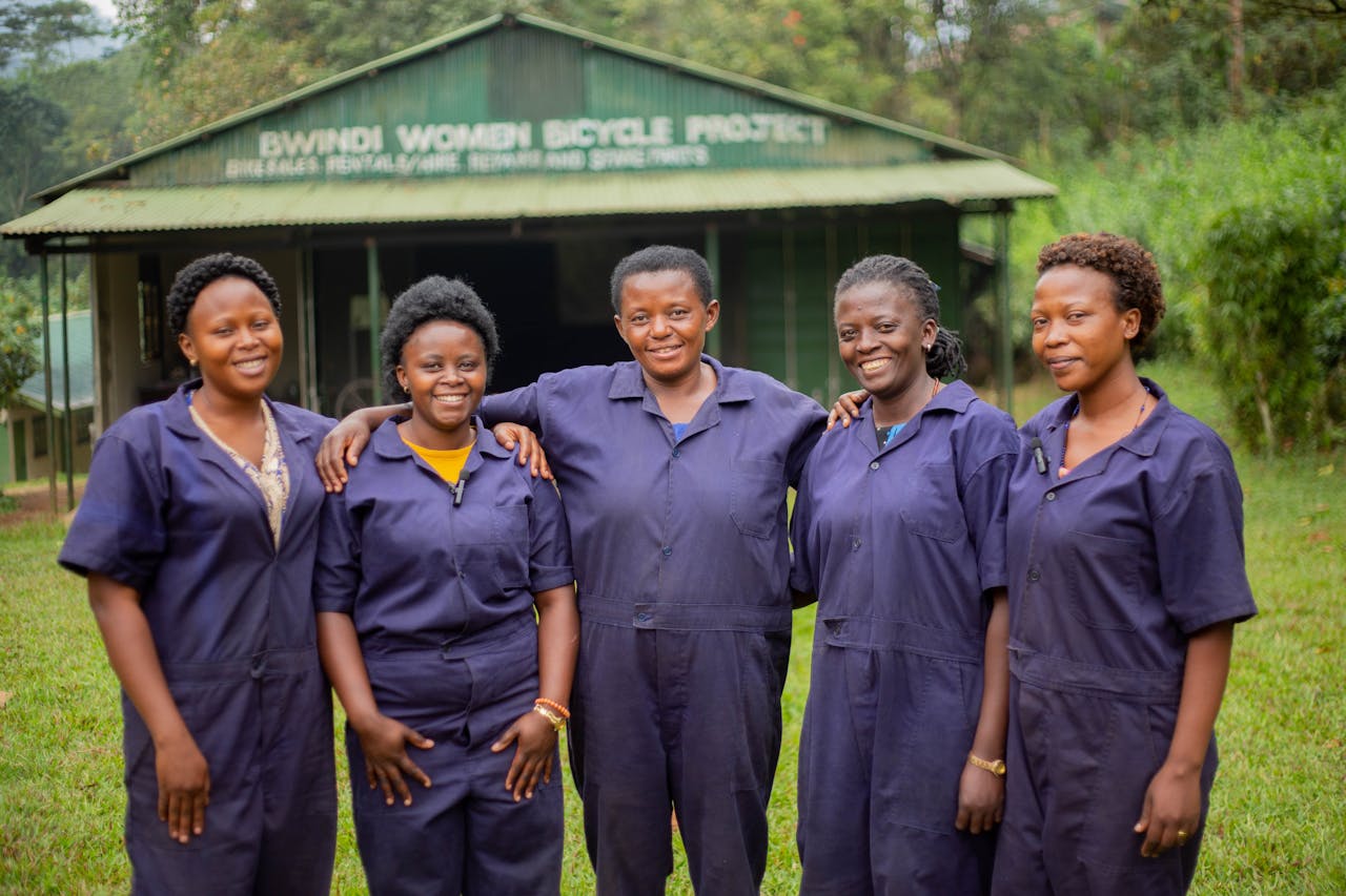 Group of women involved in Bwindi Women Bicycle Project, Uganda, promoting empowerment.
